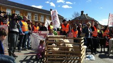 Bønder protesterer mot jordbruksoppgjøret (Foto: Stein Lorentzen/NRK)