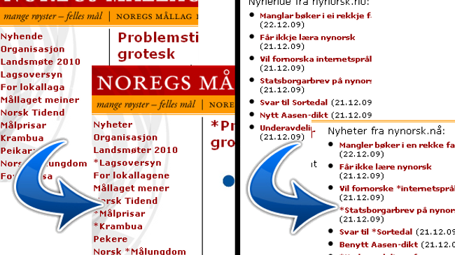 Fra nynorsk til bokmål (Illustrasjon: Håvard Gulldahl/NRK) Fra nynorsk til bokmål (Illustrasjon: Håvard Gulldahl/NRK)