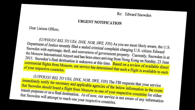 Faksimile fra FBI-brev om Snowden