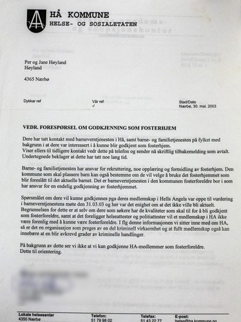 Fosterheimsdokument - Avslag frå Hå kommune i 2003.