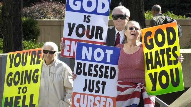 Kraftig kost fra Westboro Baptist Church (Foto: Jed Kirschbaum/AP) Kraftig kost fra Westboro Baptist Church (Foto: Jed Kirschbaum/AP)