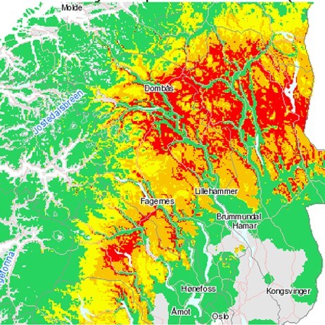 Vanntilførsel og skredfare 21.-22. mai (Foto: NVE/SeNorge)