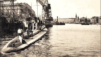Krupp'sche Werft ubåtverft i tyskland (Illustrasjon: Ukjent) Krupp'sche Werft ubåtverft i tyskland (Illustrasjon: Ukjent)