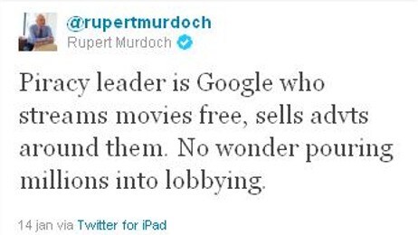 Murdoch om SOPA og Google (Foto: Skjermdump fra Twitter) Murdoch om SOPA og Google (Foto: Skjermdump fra Twitter)