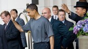 Barack Obama på tur på trening i Berlin