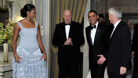Michelle Obama, kong Harald, Barck Obama og Torbjørn Jagland (Foto: Susan Walsh/Scanpix/AP) Michelle Obama, kong Harald, Barck Obama og Torbjørn Jagland (Foto: Susan Walsh/Scanpix/AP)