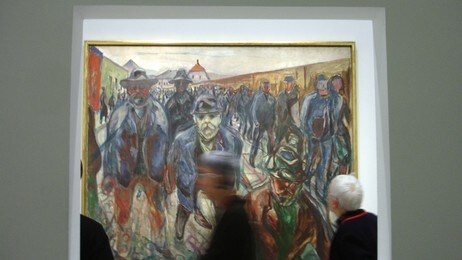 Edvard Munch: Arbeidere på hjemvei. 1913-14. (E.Munch/BONO/2012). (Foto: Nina Skurtveit/NRK) Edvard Munch: Arbeidere på hjemvei. 1913-14. (E.Munch/BONO/2012). (Foto: Nina Skurtveit/NRK)