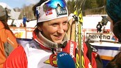 Bjørgen: - Det blir feiring i kveld - Marit Bjørgen var sliten idag, men stakk alikevel av med seieren. Reporter: Ida Nysæther Rasch