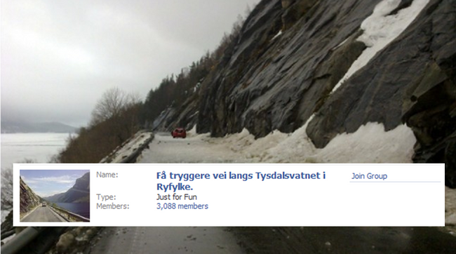 tysdalsvatnet facebook tryggere vei (Foto: Lene Klovning Jørpeland / facebook/NRK) tysdalsvatnet facebook tryggere vei (Foto: Lene Klovning Jørpeland / facebook/NRK)