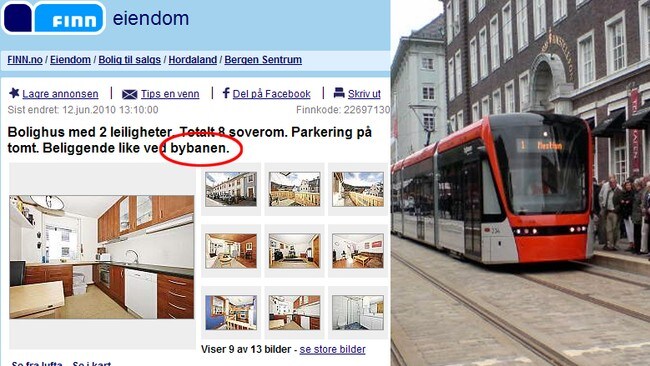 Bybanen blir brukt aktivt i marknadsføringa av bustadar (NRK / finn.no) Bybanen blir brukt aktivt i marknadsføringa av bustadar (NRK / finn.no)