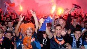 Montpellier's fans and supporters of MHSC soccer club gather at the Place de la Comedie in Montpellier