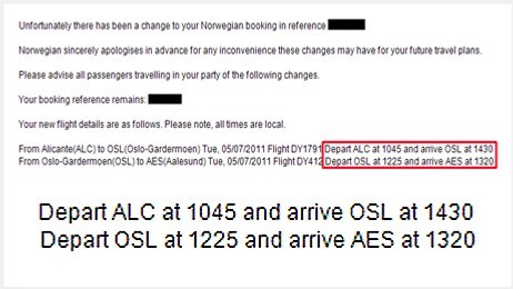 Endring fra Norwegian Endring fra Norwegian