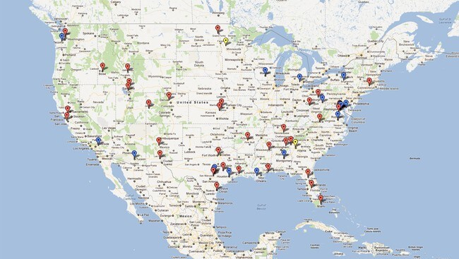 Kart over droner i USA (Google Maps) Kart over droner i USA (Google Maps)