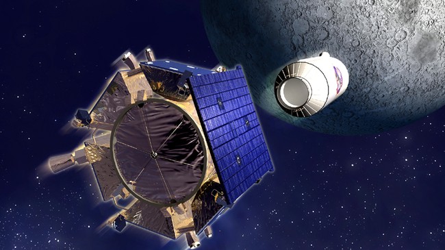 LCROSS-sonden og Centaur på vei mot Cabeuskrateret på månen (Foto: NASA) LCROSS-sonden og Centaur på vei mot Cabeuskrateret på månen (Foto: NASA)