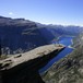 Trolltunga over Ringsdalsvatnet med utsikt mot Folgefonna.