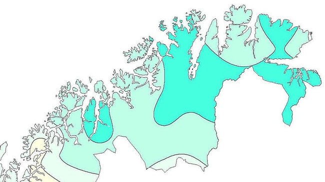 Avvik fra normal-temperatur i Troms og Finnmark sommeren 2008 (Foto: Kart: Met.no)