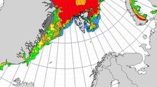 Isdekket rundt Svalbard 18. juli 2008 (Foto: Illustrasjon: met.no)
