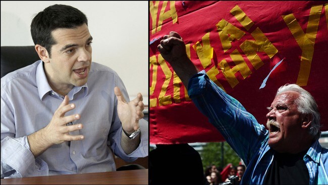 Alexis Tsipras og demonstrant i Athen. (Foto: Yorgos Karahalis/Aris Messinis/Reuters/AFP) Alexis Tsipras og demonstrant i Athen. (Foto: Yorgos Karahalis/Aris Messinis/Reuters/AFP)