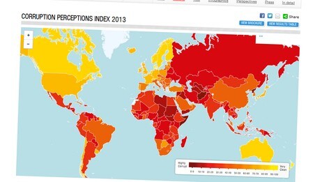 Transparency International-indeksen 2013 (Skjermdump) Transparency International-indeksen 2013 (Skjermdump)