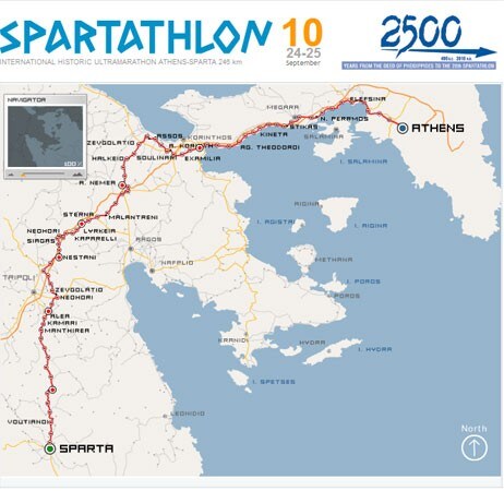 Kart over Spartathlon (faksimile fra hjemmesiden) Kart over Spartathlon (faksimile fra hjemmesiden)