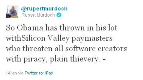 Murdoch om SOPA (Foto: Skjermdump fra Twitter) Murdoch om SOPA (Foto: Skjermdump fra Twitter)