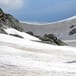 Tur til Folgefonna, 
fottur. Margaret Are går over snøbre.