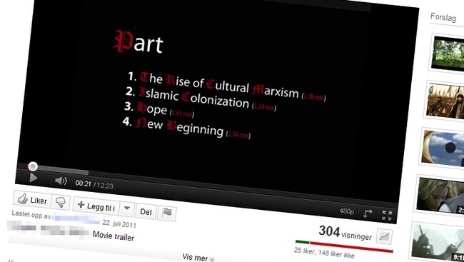 Publiserte ideologisk manifest før terroranslag (Foto: Skjermdump fra YouTube) Publiserte ideologisk manifest før terroranslag (Foto: Skjermdump fra YouTube)