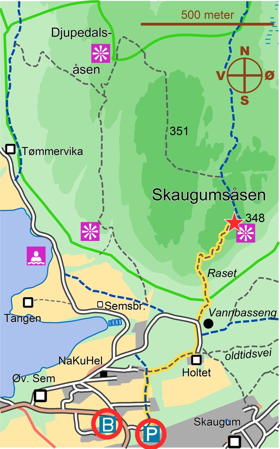 Kart over Skaugumsåsen