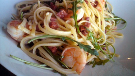Spagetti med chorizostekte scampi (Foto: Ellen Marie Steen/NRK)