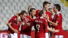 Danmark jubel mot Kypros (Foto: SAKIS SAVVIDES/Afp) Danmark jubel mot Kypros (Foto: SAKIS SAVVIDES/Afp)