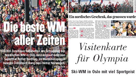 Utenlandske medier om ski-VM 2011 (Foto: Kleine Zeitung /Die Neue Zürcher Zeitung/Der Standard/Faksimile) Utenlandske medier om ski-VM 2011 (Foto: Kleine Zeitung /Die Neue Zürcher Zeitung/Der Standard/Faksimile)