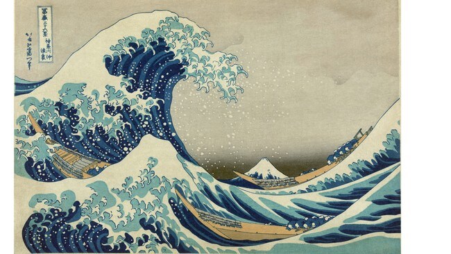 Den store bølgen ved Kanagawa - 神奈川沖浪裏 (Foto: Tresnitt av Katsushika Hokusai Library of Congress)