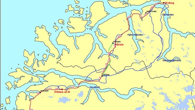 Traseen for nye 420 kV-linja mellom Ørskog og Fardal. (Kart: Statnett) Traseen for nye 420 kV-linja mellom Ørskog og Fardal. (Kart: Statnett)
