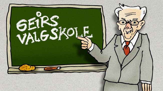 NRKs valgveteran, Geir Helljesen, gir deg Valgskolen (Foto: Tegning: Morten Q Hommersand)