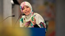 Tawakul Karman i sitt Nobel-foredrag (Foto: Cornelius Poppe/SCANPIX) Tawakul Karman i sitt Nobel-foredrag (Foto: Cornelius Poppe/SCANPIX)