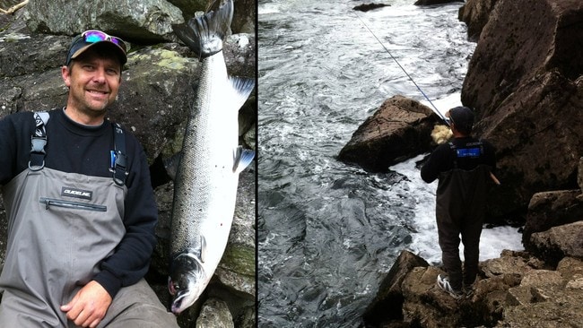 Trond Johansen har fanga ein 9,6 kilo laks i Tengselva (Foto: Øystein Ellingsen/NRK) Trond Johansen har fanga ein 9,6 kilo laks i Tengselva (Foto: Øystein Ellingsen/NRK)