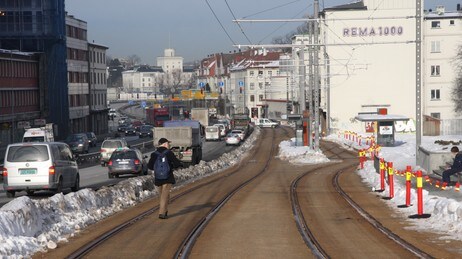 Innfart til Bergen over Danmarksplass (Foto: Rune Jenssen / Bybanen)