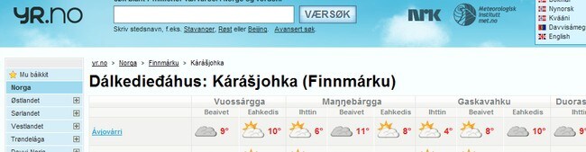yr.no på samisk
