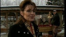 Sarah Palin i intervju med kalkunslakting i bakgrunnen. (Foto: EBU/GBRTV)