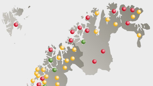 Enovas oversikt over kommuner med enøk-plan. Grønn = har plan, rød = ingen plan, gult = på veg (Foto: Faksimilie: Enova) Enovas oversikt over kommuner med enøk-plan. Grønn = har plan, rød = ingen plan, gult = på veg (Foto: Faksimilie: Enova)