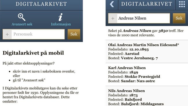 Iphone-app slektsforskning (Foto: Skjermdum/Digitalarkivet) Iphone-app slektsforskning (Foto: Skjermdum/Digitalarkivet)
