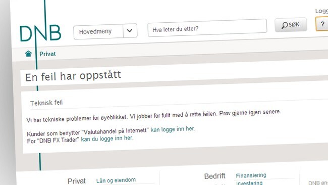 DNB nettbanktrøbbel (Foto: DNB (skjermbilde)) DNB nettbanktrøbbel (Foto: DNB (skjermbilde))