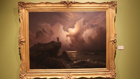 Knud Baade: 'Fantasibilde av den norske sagatid' (1850). (Foto: Nina Skurtveit/NRK) Knud Baade: 'Fantasibilde av den norske sagatid' (1850). (Foto: Nina Skurtveit/NRK)