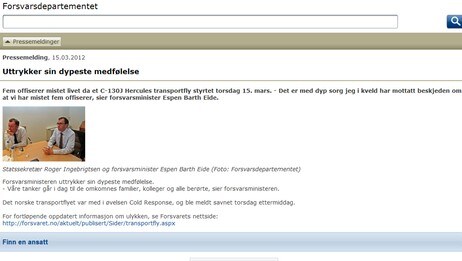 Pressemelding fra forsvarsdepartementet (Foto: Skjermdump/regjeringen.no) Pressemelding fra forsvarsdepartementet (Foto: Skjermdump/regjeringen.no)