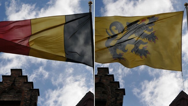 Det belgiske og flamske flagget (Foto: Kjetil Ormestad Eid) Det belgiske og flamske flagget (Foto: Kjetil Ormestad Eid)