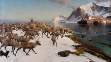  Maleriet Motiv fra Helgeland. Vinterlandskap med reinsdyr av Even Ulvig ble gitt fra Helgelands bor (Foto: Kjartan Hauglid/Det kongelige hoff)