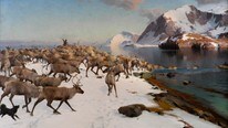  Maleriet Motiv fra Helgeland. Vinterlandskap med reinsdyr av Even Ulvig ble gitt fra Helgelands bor (Foto: Kjartan Hauglid/Det kongelige hoff)