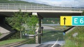 Vannet stenger innkjøring til Strandtorget, Lillehammer
