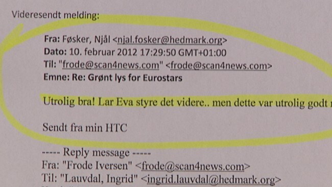 Utdrag fra e-post i pengegarantisaken i Hedmark fylkeskommune (Foto: Bjørn Opsahl/NRK) Utdrag fra e-post i pengegarantisaken i Hedmark fylkeskommune (Foto: Bjørn Opsahl/NRK)