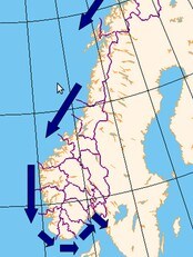 Solgangsvinden langs kysten av Norge (Foto: Meteorologisk Institutt) Solgangsvinden langs kysten av Norge (Foto: Meteorologisk Institutt)